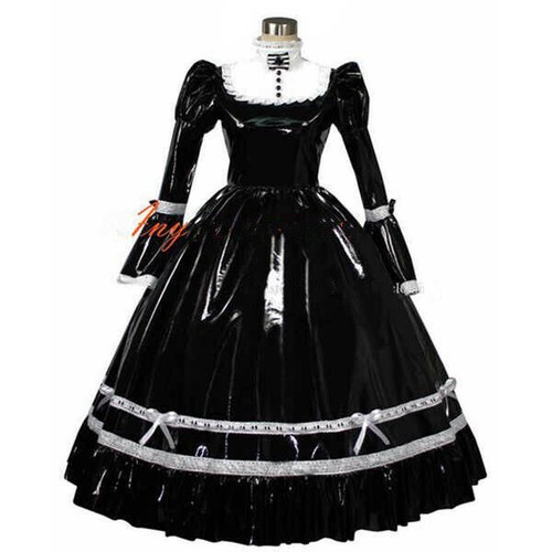 Vestido de PVC Sissy Maid negro uniforme bloqueable disfraz de disfraces hecho a medida - Imagen 3 de 6