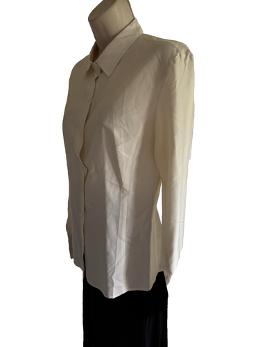 Ann Taylor Pure SILK Blouse 7button Ivory White Collar Lg Sleeve French Cuff 8 - Picture 7 of 12