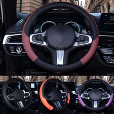 Black Auto 15" 38cm Anti-slip Leather Car Steering Luxury Universal Cover Wheel