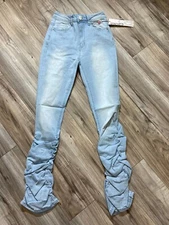 REDFOX WOMEN'S 5 POCKET DENIM STACKED JEANS PA4462 (LT. BLUE)