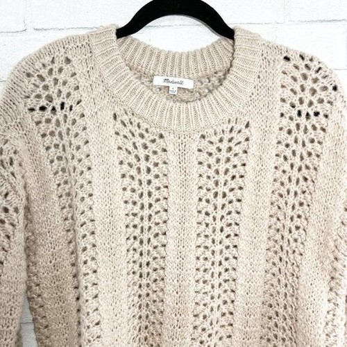 Madewell Beige Colored Open Knit Alpaca & Wool Blend Sweater Women's Size Small - Picture 3 of 6