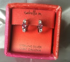 Isabella M Sterling Silver Cubic Zirconia & Pink Stone Stud Earrings BNWT
