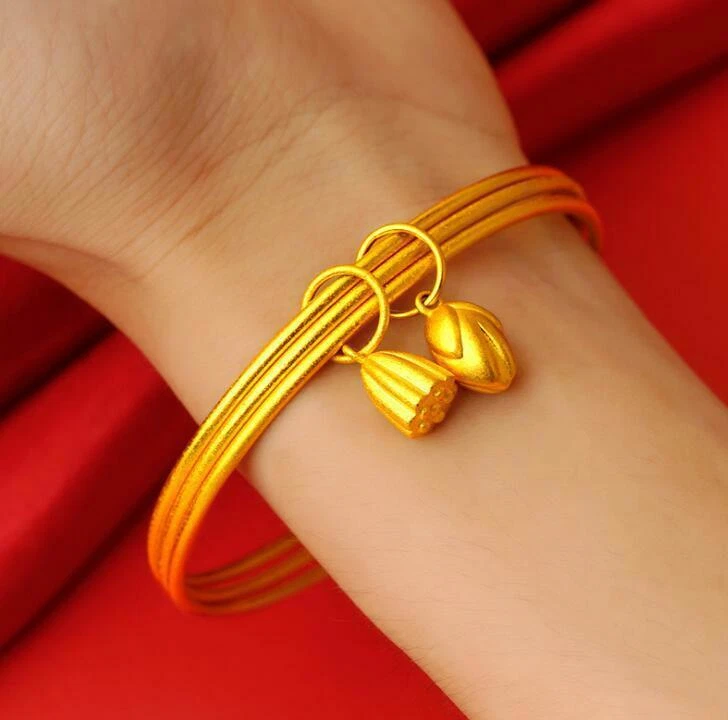 Pulsera enchapada en oro tailandesa de 22k 23k 24k de loto para niña/19,2 g Foto 3 de 4