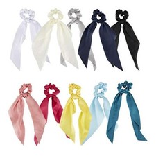 10 Pack Colorful Solid Satin Long Hair Ribbons Knotted Hair Bows Long Tails