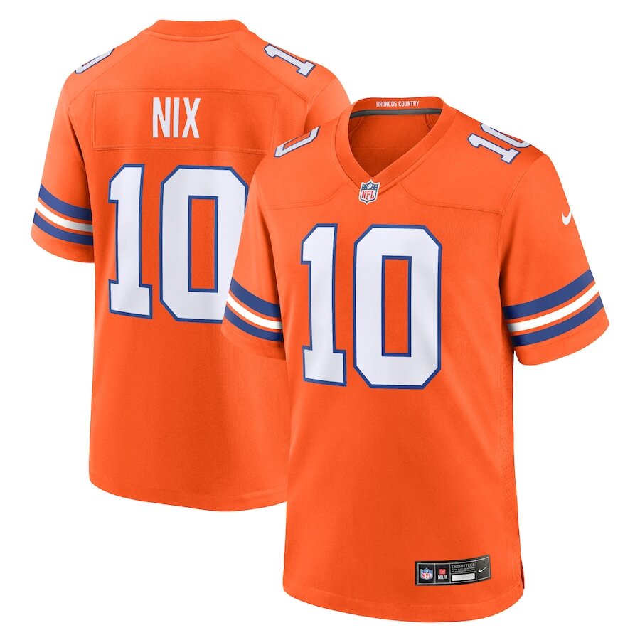タン濃10、オレンジへり10m、ブラウンへり10m Denver Broncos Bo Nix #10 Nike Orange 1977 Mile High Collection