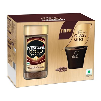 NESCAFE Gold Instant Coffee Powder | Freeze Dried | Jar with Free Glass Mug 90g