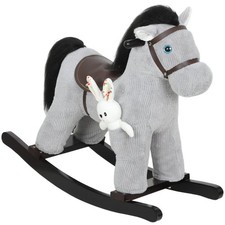 AIYAPLAY Cavallo a Dondolo con Suoni per Bambini 2-5 Anni Peluche Incluso Grigio