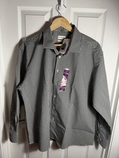 New With Tags Lucky Brand Mens XL Stretch Dress Shirt. Black White Gingham