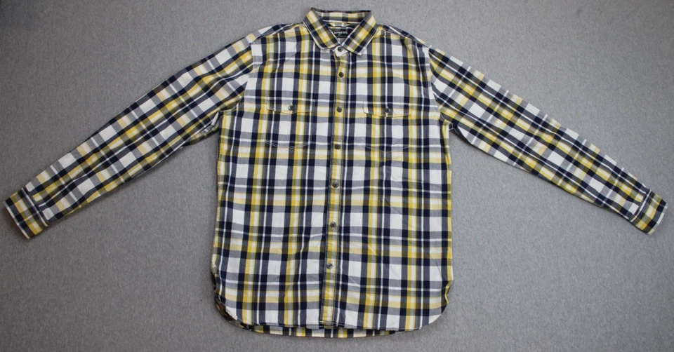 Camisa Express Para Hombre Talla M Manga Larga 100% Algodón Abotonada Cuello Cuadros Foto 2 de 4