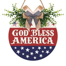 4th of July Patriotic Door Sign God Bless America Memorial Day Wreath for Fro...