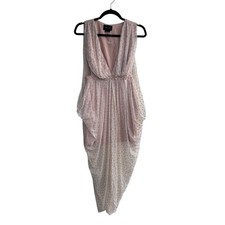 Nasty Gal Collection Blush Pink Studded Mesh Draped V-Neck Midi Dress Womens XS