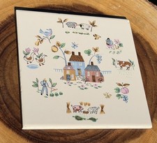 Vintage Heartland Ceramic Tile Trivet Insert 6&rdquo; Cottage Farm