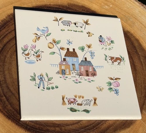 Vintage Heartland Ceramic Tile Trivet Insert 6” Cottage Farm - product listing photo