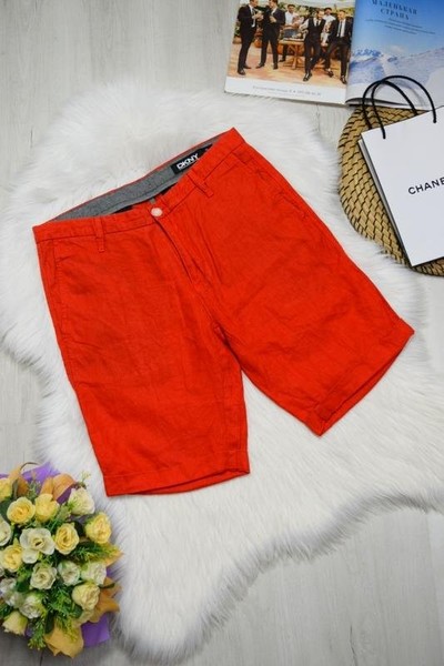 Men DKNY Shorts Red Linen 30