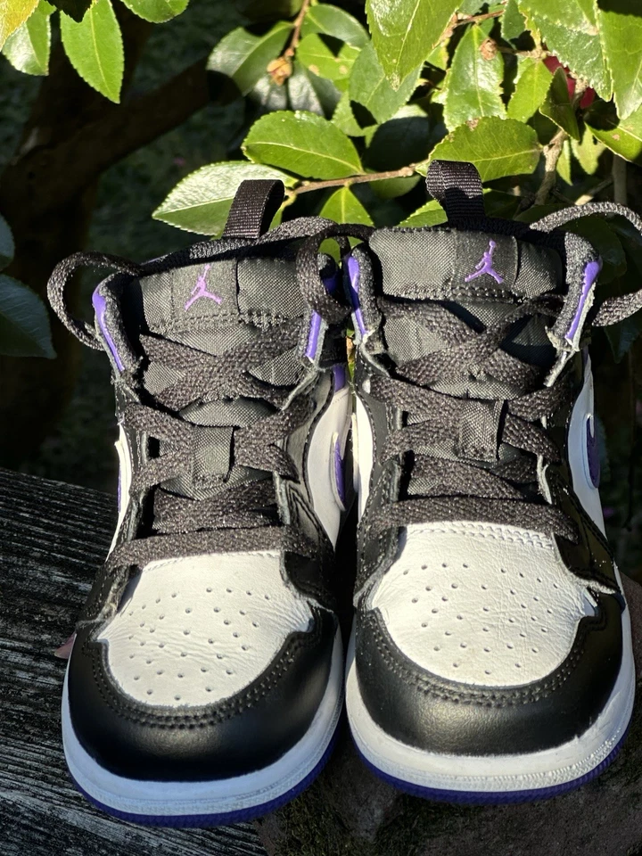 Nike Air Jordan 1 средний TD ребенка ясельного возраста детей черный фиолетовый 640735-095 чистый размер 8C - Изображение 2 из 4