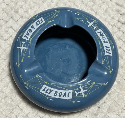 Vintage BOAC Airlines Copeland Spode Ashtray 6'' Blue Mid-Century Modern