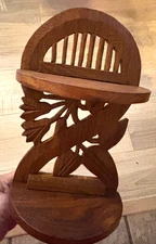 12" Hand Carved Wood Folding Double Wall Shelf 6" Wide 3" Deep w/ Hanger INDIA