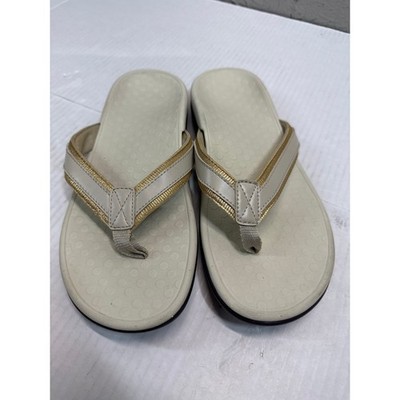 Vionic Women s Tide II Orthotic Sandal Flip Flop Thong Beige Gold Accent Size 8
