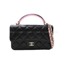  Pre-loved CHANEL Mini Matelasse Top Handle Flap Chain Phone Case Noir Bla...