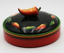Clay Art Tortilla Warmer Jalapeno Pattern With Lid Hand Painted StoneLite 10" In