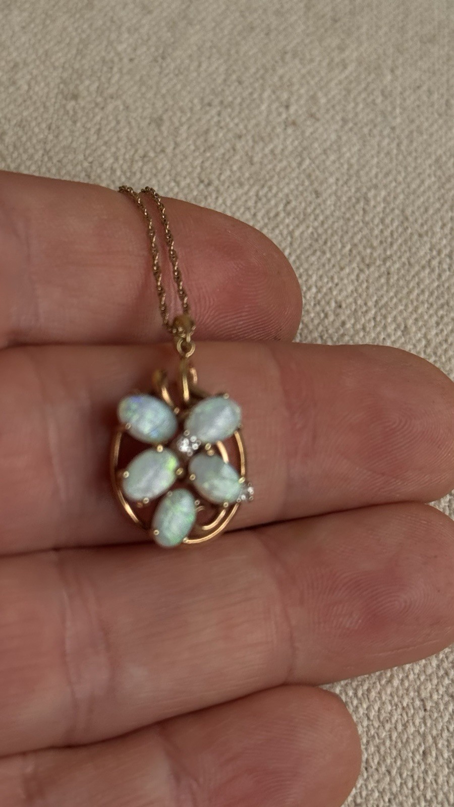 14K Solid Yellow Gold Flower Opal/Moissanite Pend… - image 15