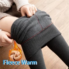Thick Fleece Lined Tights for Women Winter Brushed Cotton Warm Stretch Footless