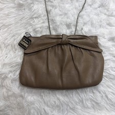 Rare Vintage 70 s Disco Purse Taupe Brown Bow Detail Motif Shoulder Tuck Chain