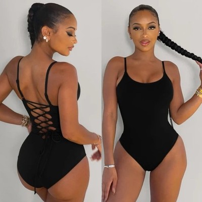 NEW TA3 Lacey Sculpting Lace Up Back One Piece Swimsuit Black XS Reg/Long