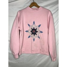 Santee Sweatshirt Pink Floral Star Cut Out Granny Core Size Large 90s USA Made