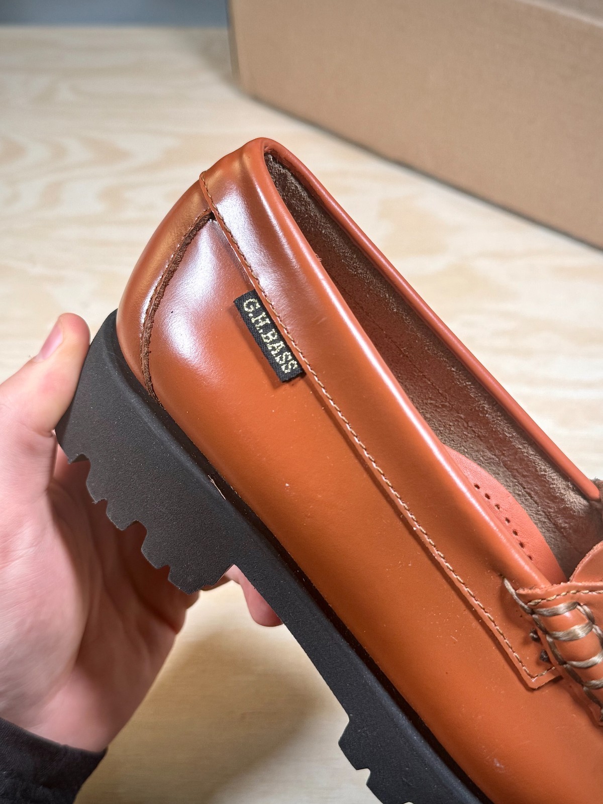 Ladies GH Bass Weejuns Tan Brown Orange Loafers New UK 4 image 7