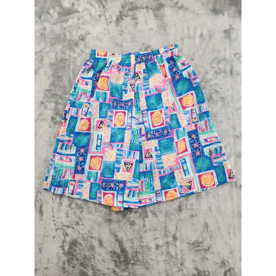 Pantalones Cortos Sueltos Vintage Años 80 Cricket Lane Talla M Azul Funky Floral Geométrico Foto 2 de 4