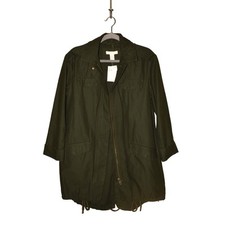 H M NEW 50 Olive Green Utility Jacket Zip Front Drawstring Hem US Size 2