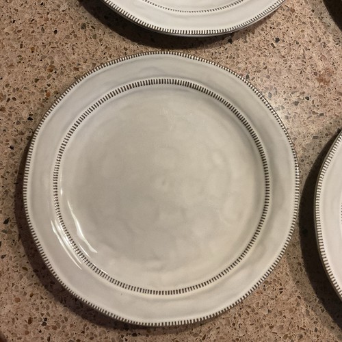 4 Gibson Elite 11" Dinner Plates Gray Terracotta Brown Rim - Picture 4 of 7