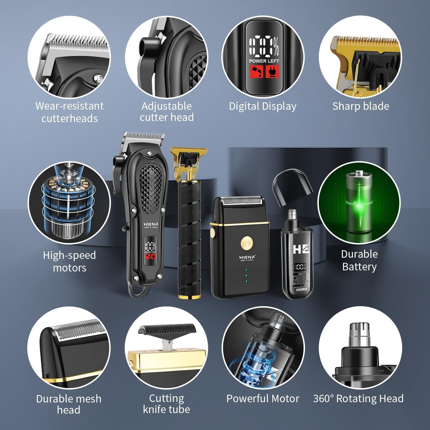 HIENA PRO Hair Clippers for Men Professional, Cordless Barber Clipper Black B 