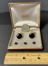 SWANK Blood Red Vintage Cuff Links  Tuxedo Shirt Studs Groom Prom Wedding Gold