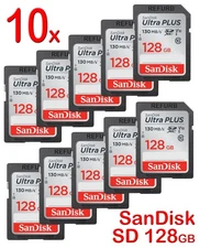 LOT 10x SanDisk Ultra PLUS 128GB Class 10- SDXC UHS-I Memory Card - SDSDUW3-128G
