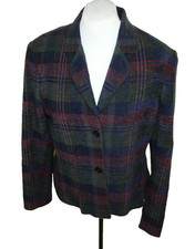 Laura Ashley Damen Blazer Gr. 42 Kariert Dunkelgrün Blau Wolle Mix Jacke Top2026