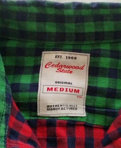 MEN CEDAR WOOD STATE GREEN BLUE BUFFALO PLAID FLANNEL LONG SLEEVE BUTTON SHIRT M - Picture 9 of 11