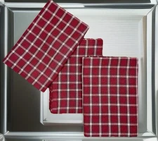 New Set Of 3 Park Imports & Design Plaid Loomed Burgundy Hand Dish Kitchen Towel