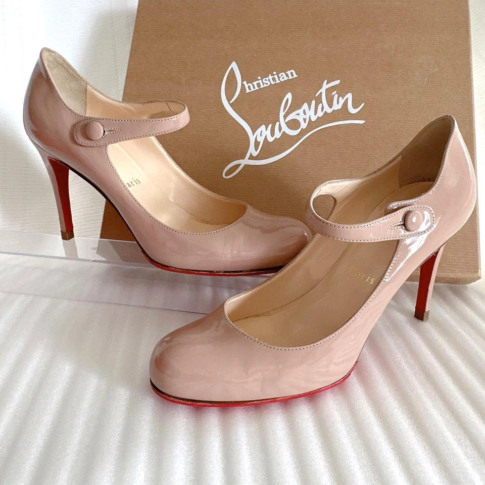 Escarpins Christian Louboutin en cuir verni Mary Jane beige nude taille 36... - Photo 1/4