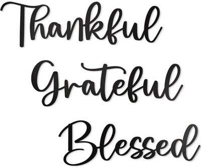 Metal Wall Art Decor - 17.5'' x 15.5'' Thankful Grateful Blessed Signage, 3 P...