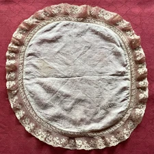 Antique Large Linen Lace Wedding Handkerchief, Monogram MR