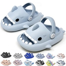 allgala Shark Slides Slippers   Backstrap, Non-Slip, Light Blue, Kids Unisex