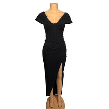 Windsor Black Maxi Dress Off Shoulder High Slit Evening Gown Ruched Bodycon S