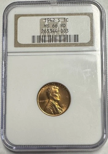 Very Nice 1942-S Lincoln Wheat Cent   NGC MS66 RD   Free US Shipping