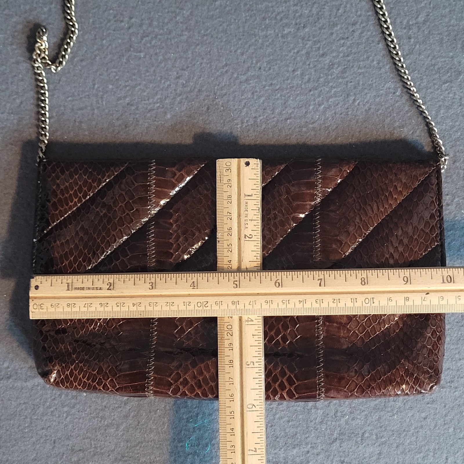 Vintage Brown Python Snake Skin Leather Clutch Sh… - image 6