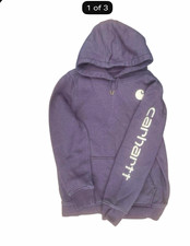 Carhartt Relaxed Fit Men's L Purple Fleece Pullover Hoodie Logo Pockets