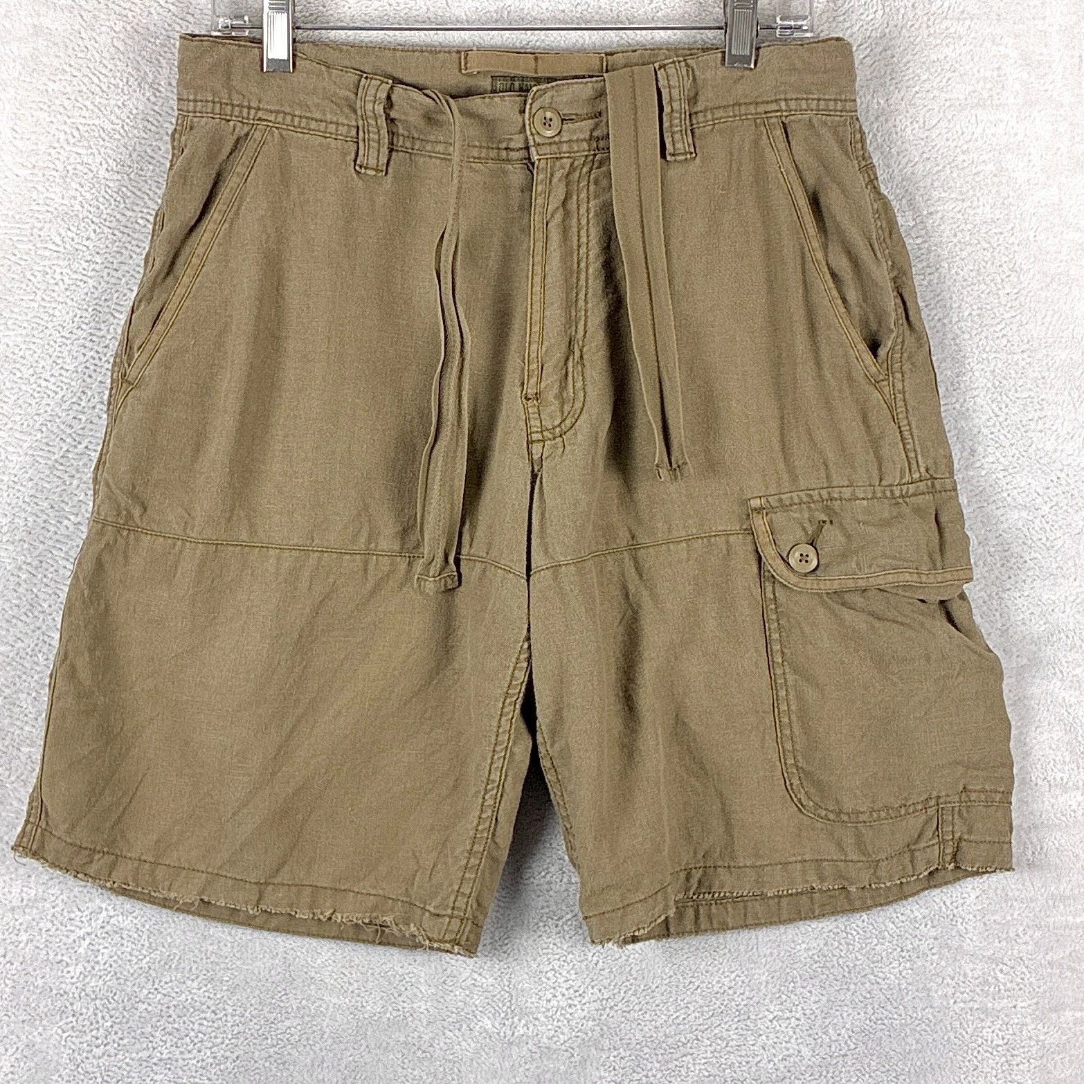 VTG Old Navy Cargo Shorts Mens 30 Brown Linen Distressed Drawstring Skate Summer