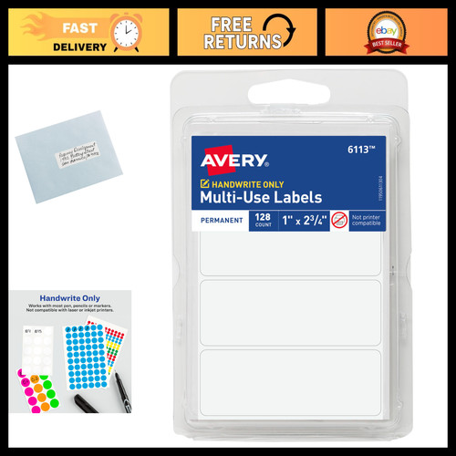 Removable Multi-Use Labels 1" x 2.75" - 128 Blank White Labels per Pack, 36 Pack