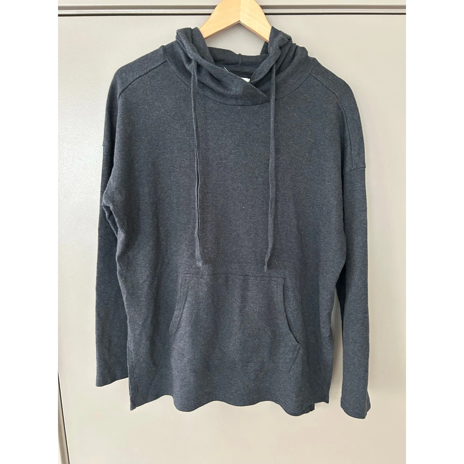 Pact 100% Organic Cotton Cowl Neck Hoodie Charcoal Gray Kangaroo Pocket cozy